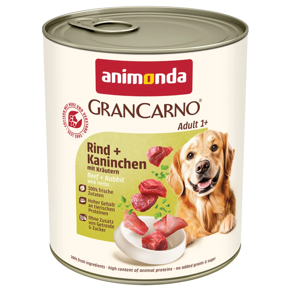 Výhodné balenie animonda GranCarno Original 12 x 800 g - hovädzie + králičie s bylinkami