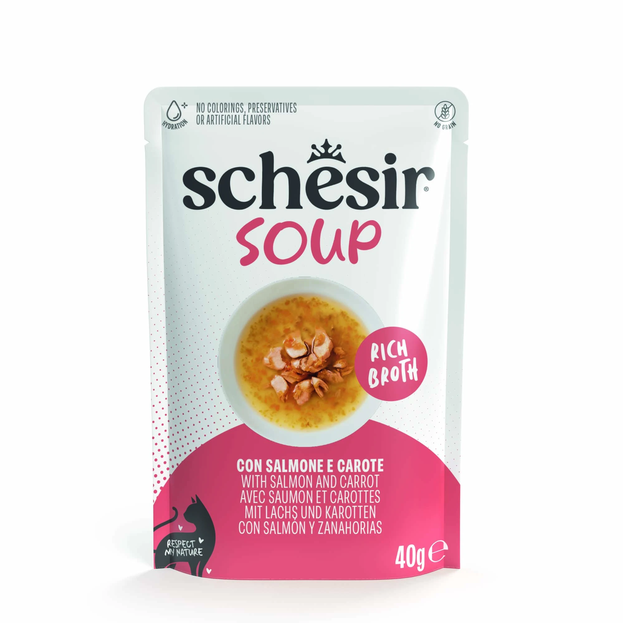 Schesir Cat Soup 12 x 40 g - kapsičky - losos a mrkva