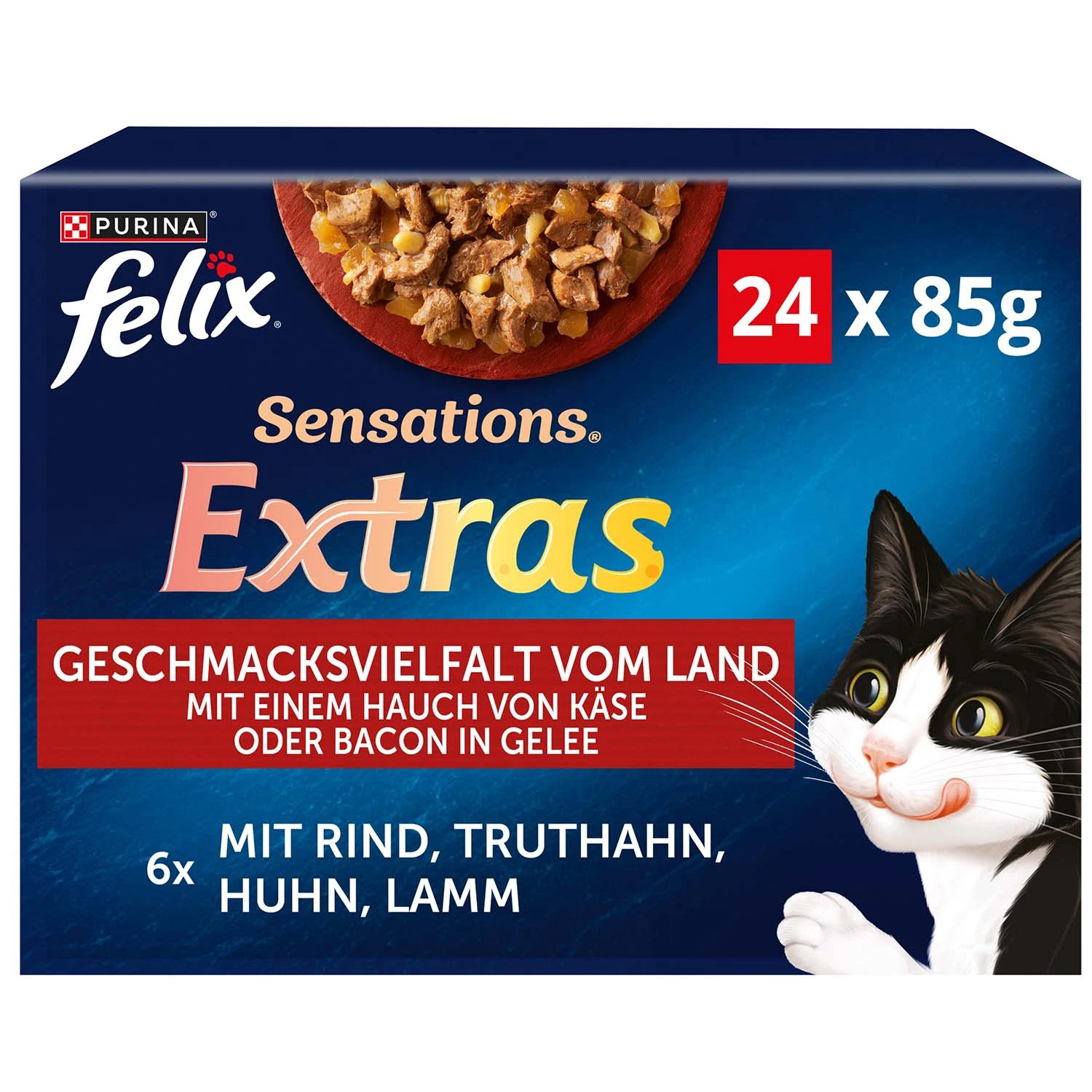 Felix Sensations Extras kapsičky 24 x 85 g - hovädzie, morka, kura, jahňacie