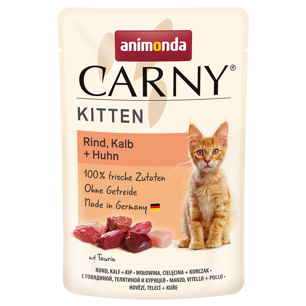 animonda Carny Kitten Pouch 12 x 85 g - hovädzie, teľacie + kura