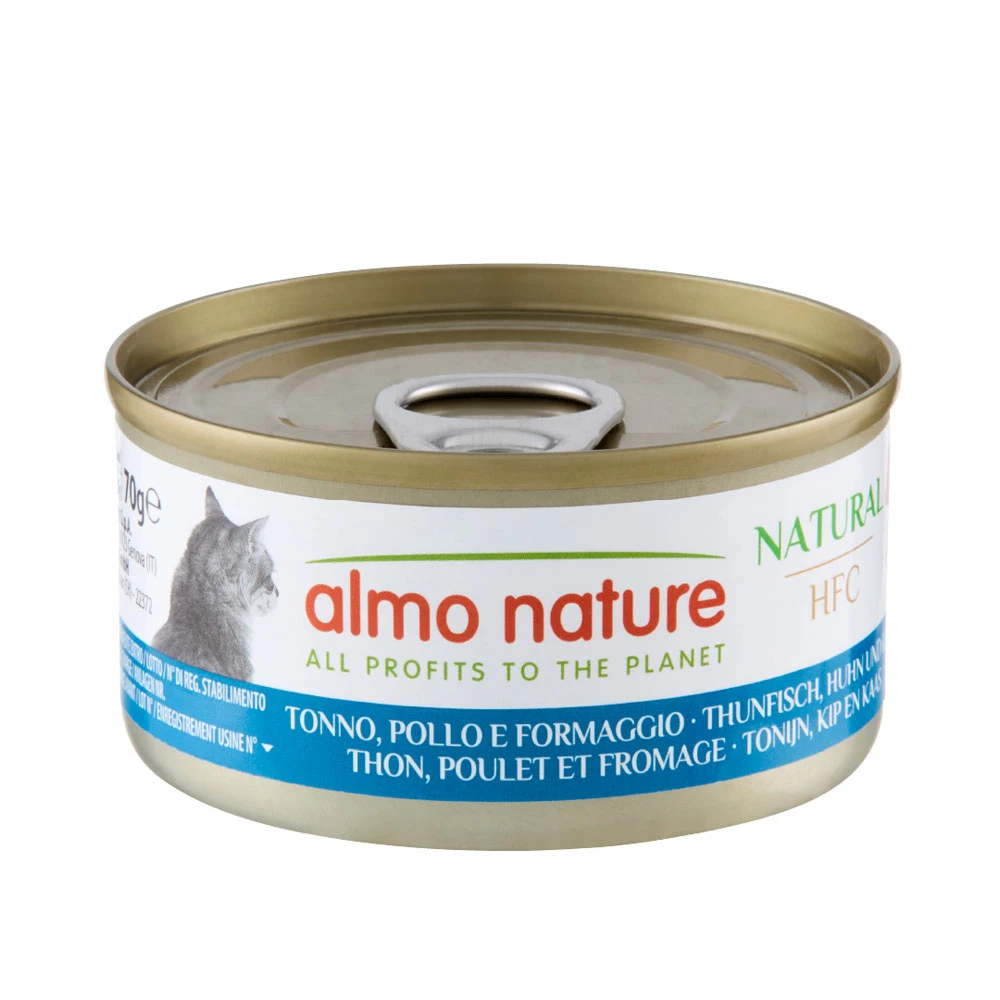 Almo Nature HFC Natural 6 x 70 g - tuniak, kuracie a syr