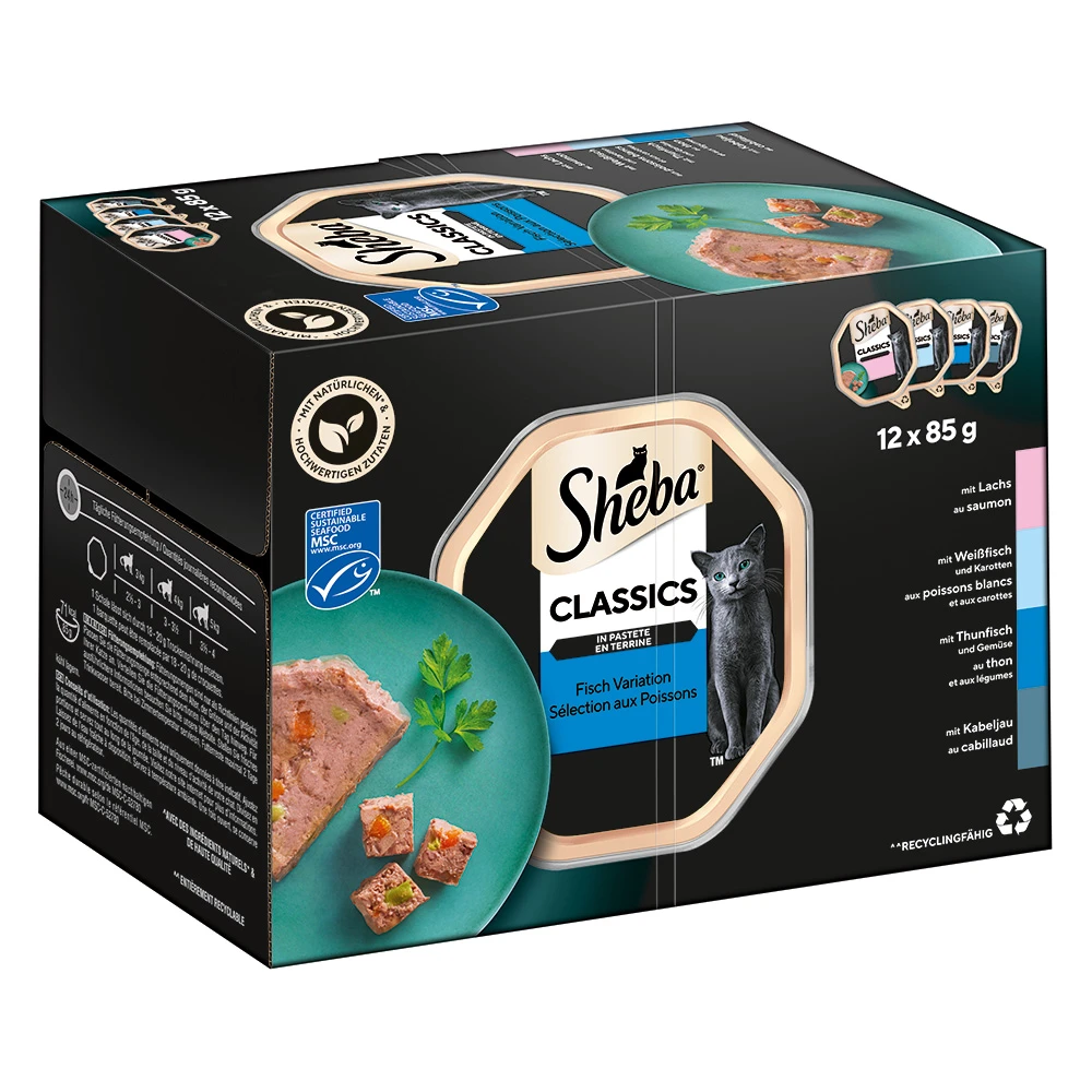 Výhodné balenie Sheba variácie mištičky 144 x 85 g - Classics v paštéte