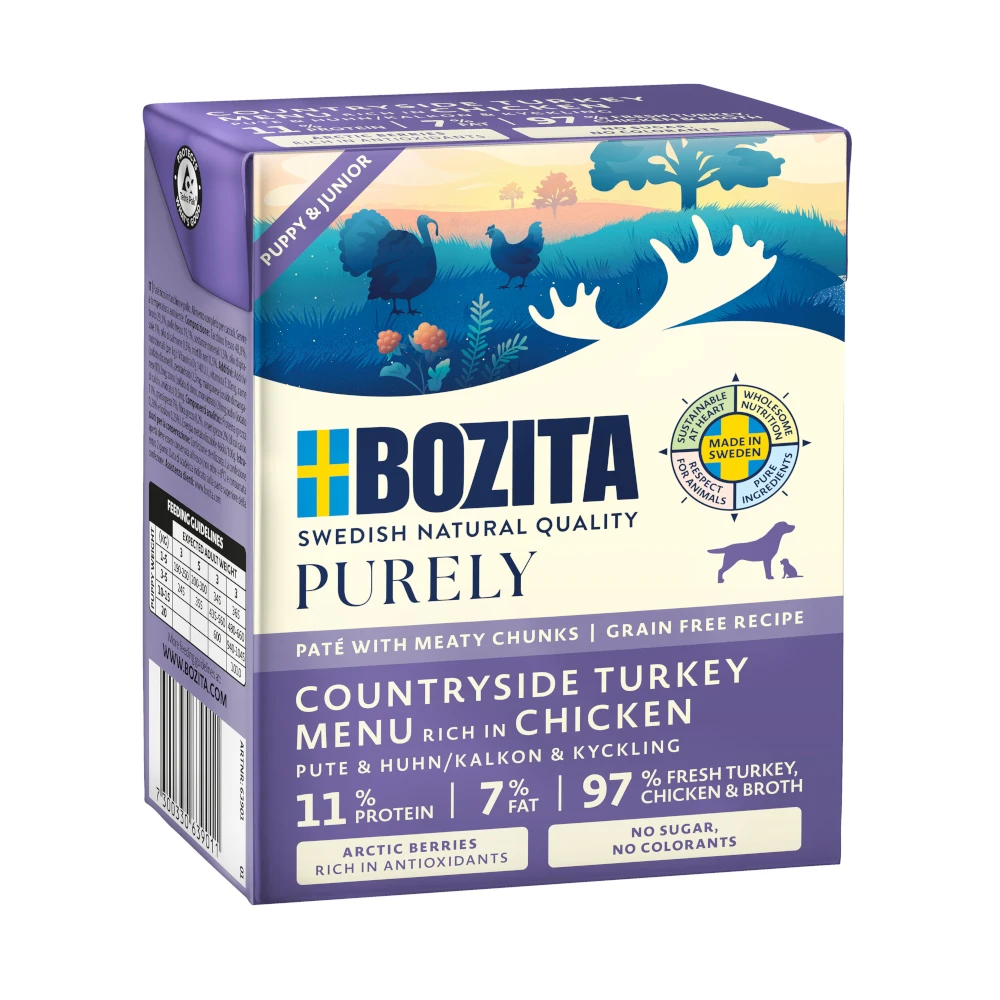 Výhodné balenie Bozita Purely Paté 24 x 370 g - Puppy & Junior morčacie