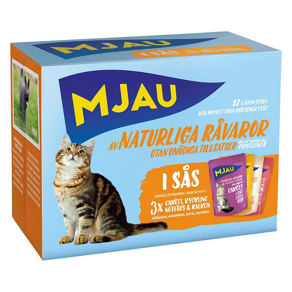 Mjau Cat kapsičky 12 x 85 g - mix: rybie menu v omáčke (4 druhy)