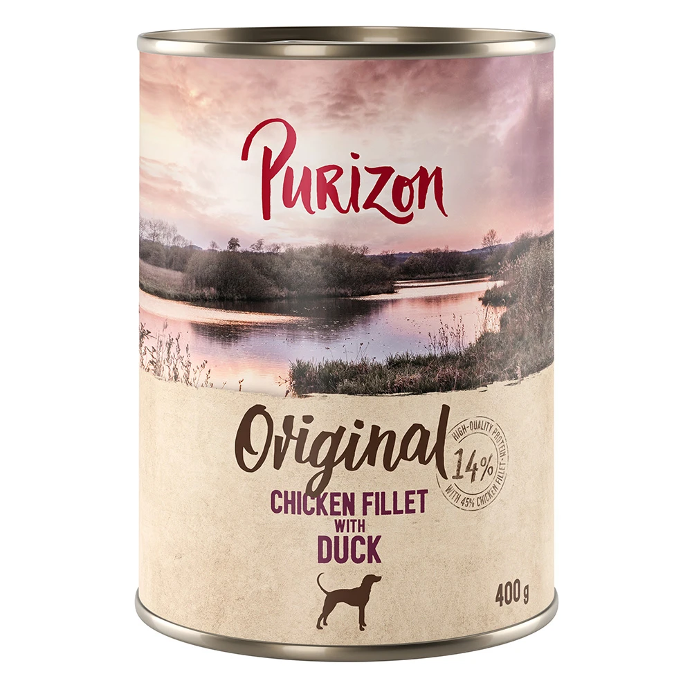 Výhodné balenie Purizon Adult 24 x 400 g - Adult: kuracie filety s kačacím, mrkvou a černicami