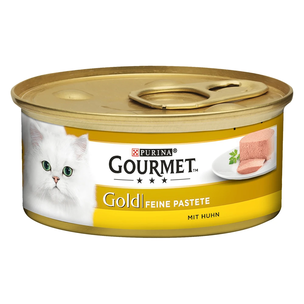 Miešané balenie Gourmet Gold jemná paštéta 48 x 85 g - mix 2: (kuracie, tuniak, kačacie & špenát, jahňacie & zelené fazuľky)