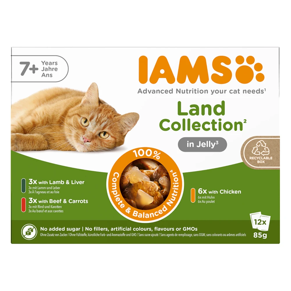 IAMS Advanced Nutrition Senior 7+ Land Collection v želé - výhodné balenie: 24 x 85 g (3 druhy)