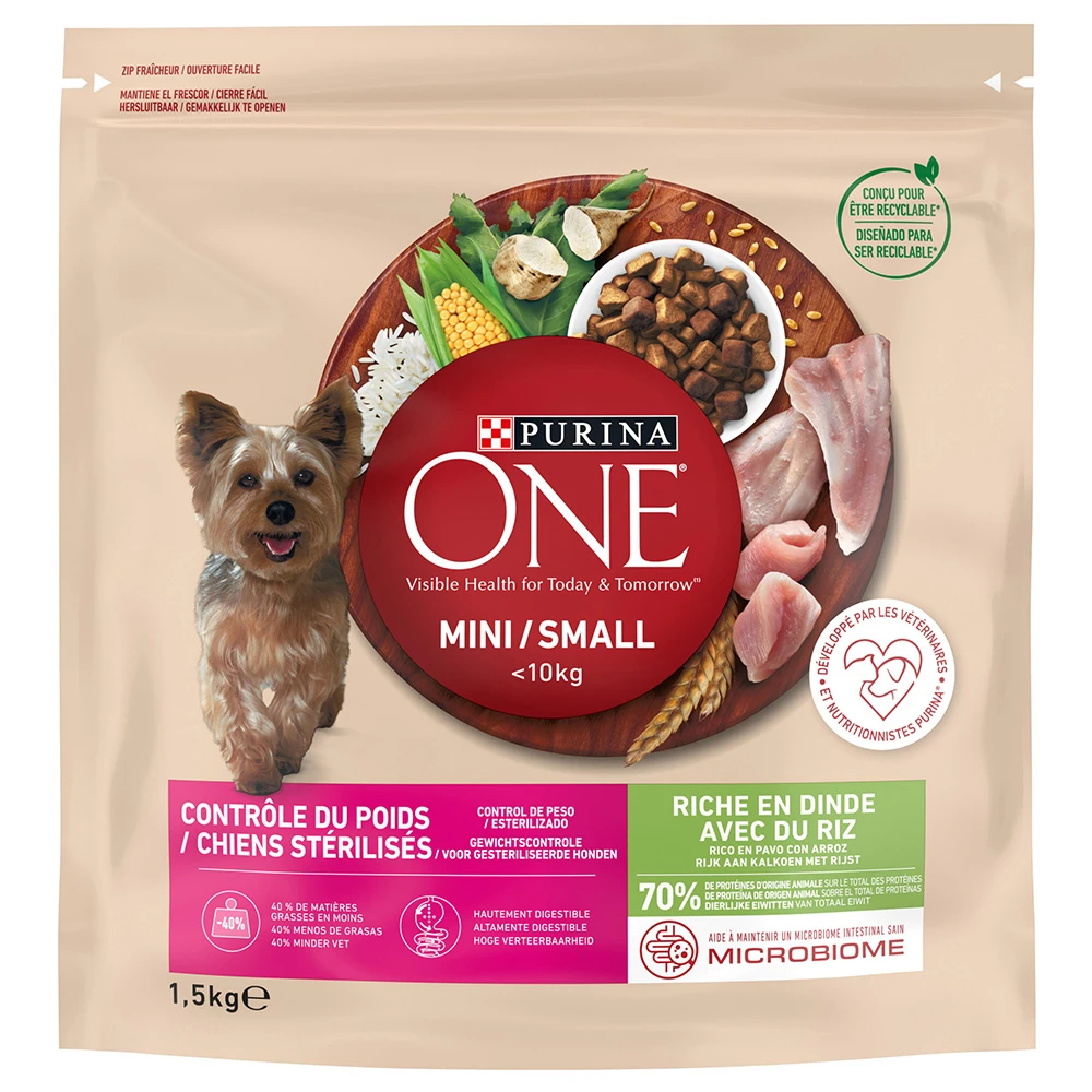 Purina ONE Mini Dog Weight Control kapsičky morka, ryža - výhodné balenie: 2 x 9 kg