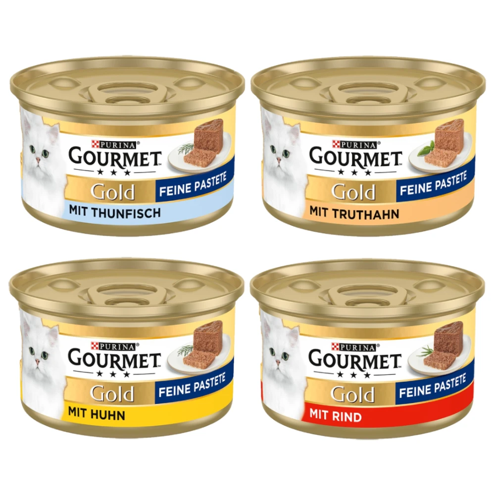Miešané balenie Gourmet Gold jemná paštéta 48 x 85 g - mix 1: (hovädzie, kuracie, tuniak, morčacie)