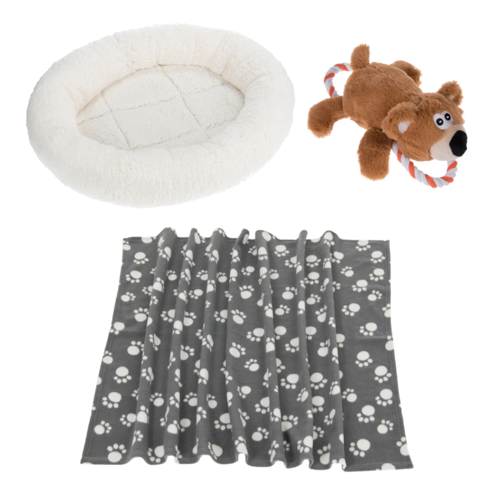 Štartovací balíček pre šteniatka: pelech Fluffy 2v1 + flísová deka + medvedík - pelech + deka + hračka
