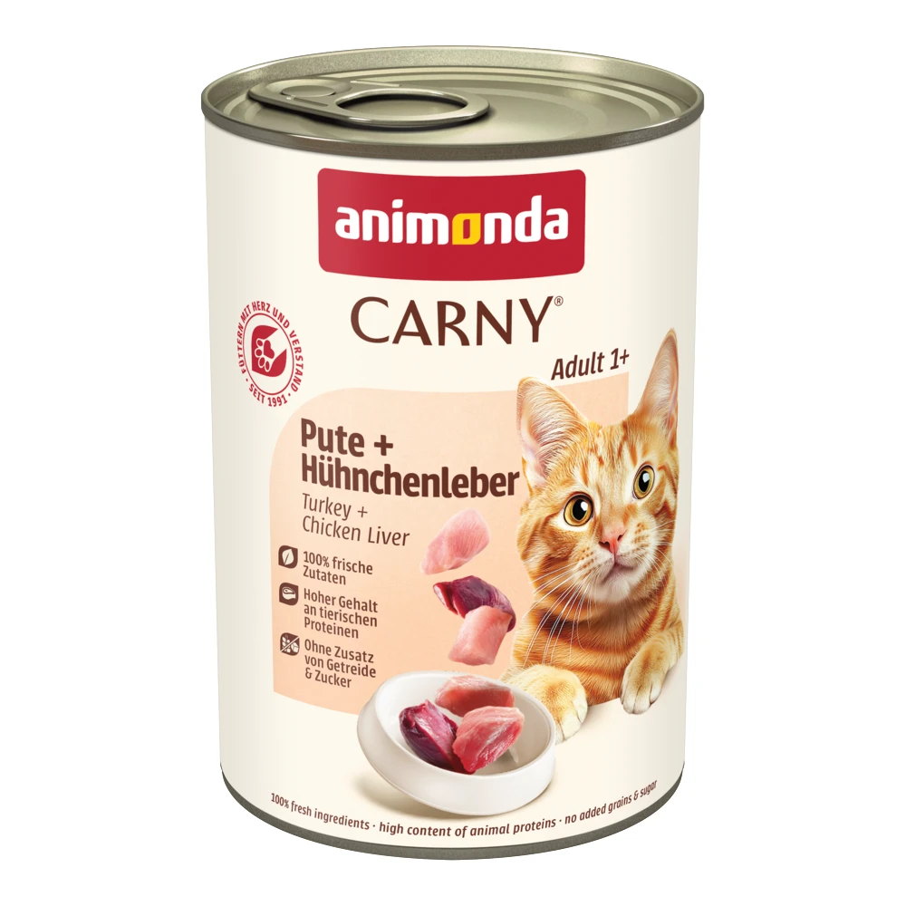 Výhodné balenie animonda Carny Adult 12 x 400 g - morčacie a kuracia pečeň