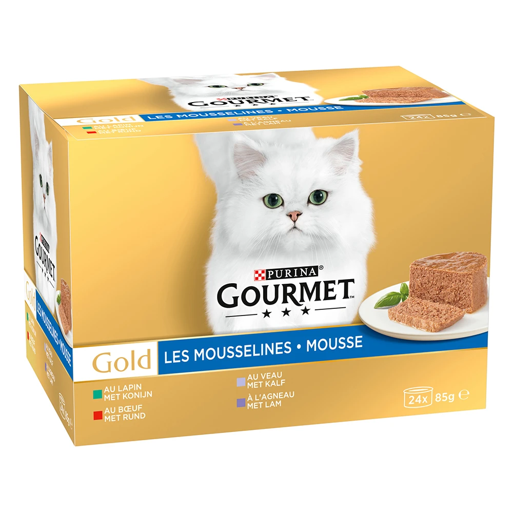 Miešané balenie Gourmet Gold jemná paštéta 48 x 85 g - mäsový mix (králičie, teľacie, hovädzie, jahňacie)