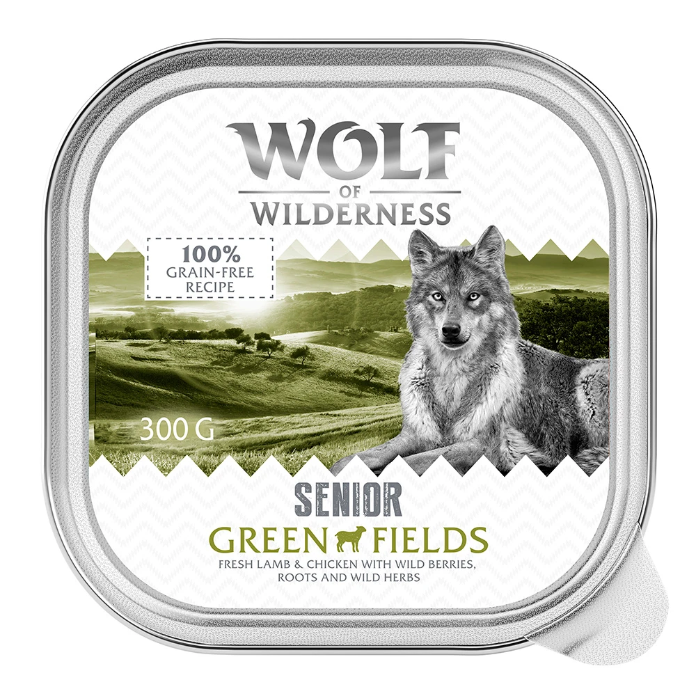 Wolf of Wilderness Senior - Duo-Protein 6 / 24 x 300 g vanička - 24 x 300 g: Green Fields - jahňacie a kuracie