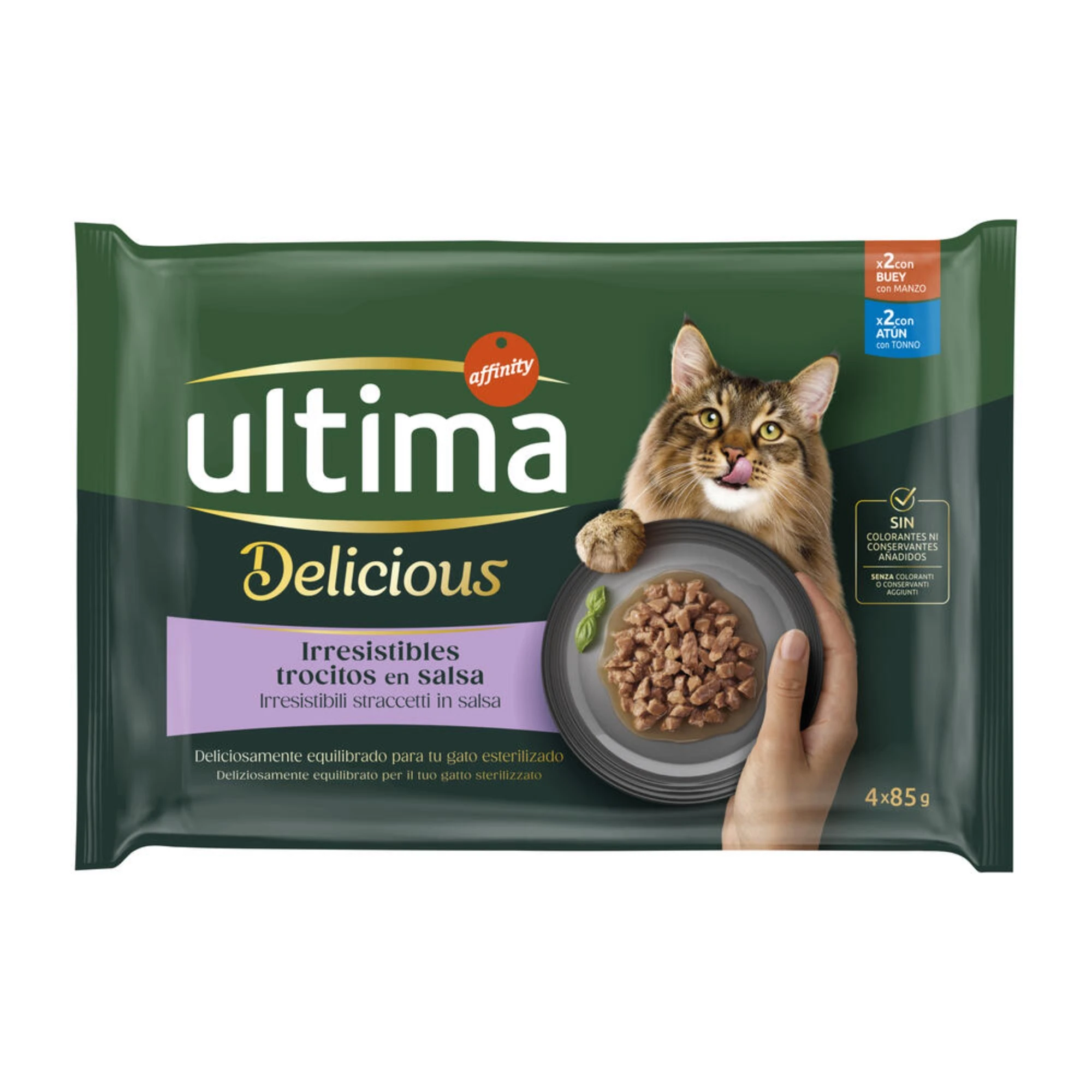 Ultima Delicious Adult Sterilized 48 x 85 g - hovädzie a tuniak