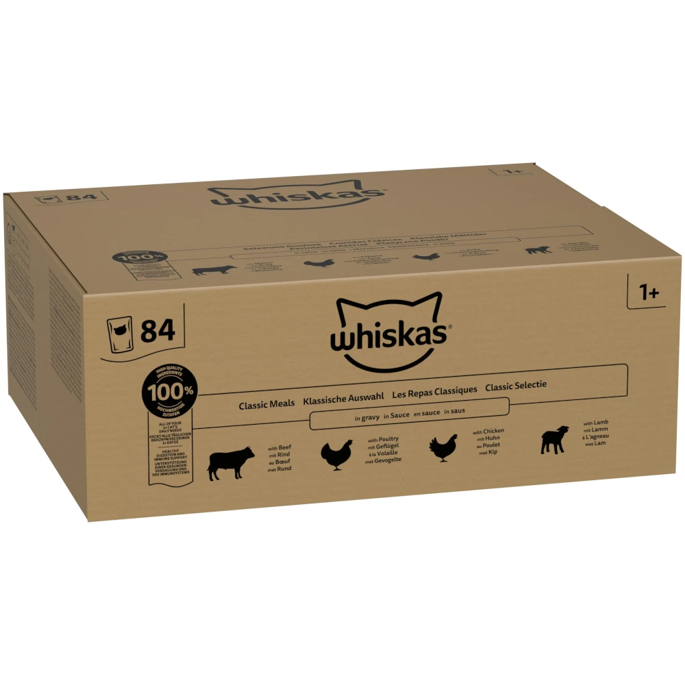 Whiskas 1+ Adult kapsičky 84 x 85 g - klasické menu v omáčke