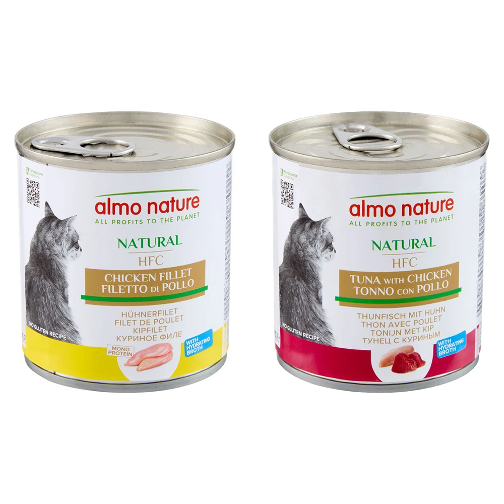 Výhodné balenie Almo Nature HFC Natural 12 x 280 g - mix 1 (kuracie filety, tuniak a kuracie)