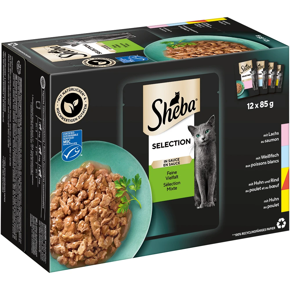 Megabalenie Sheba variácie kapsičiek 96 x 85 g - Selection v omáčke Lahodný výber