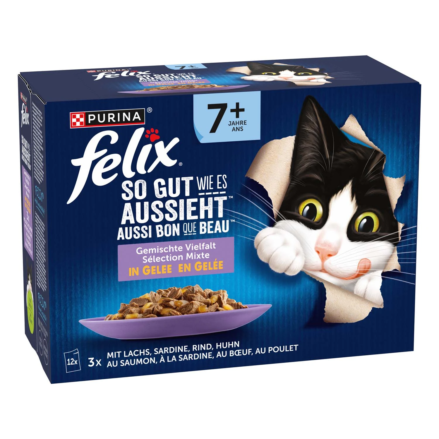 Felix Fantastic Senior kapsičky - 12 x 85 g hovädzie, kura, sardinky, losos
