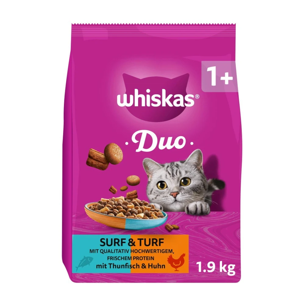 Whiskas 1+ Duo Surf & Turf tuniak a kuracie - 1,9 kg
