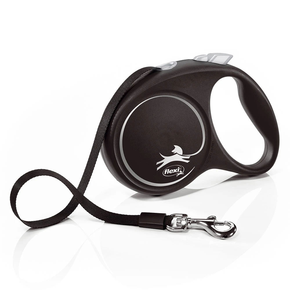 Vodítko flexi Black Design, páska, čierne, 5 m - M: do 25 kg