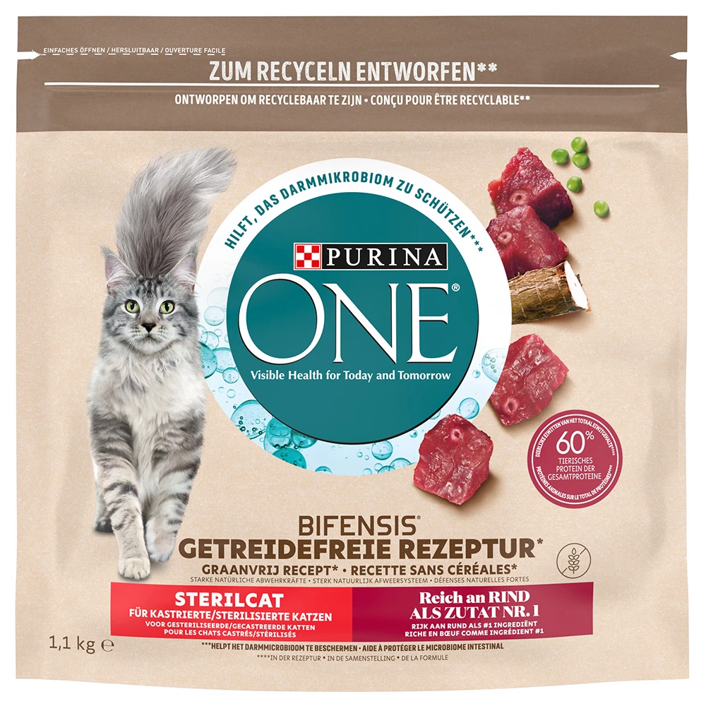 Purina ONE Grain Free Sterilised granule hovädzie - 1,1 kg
