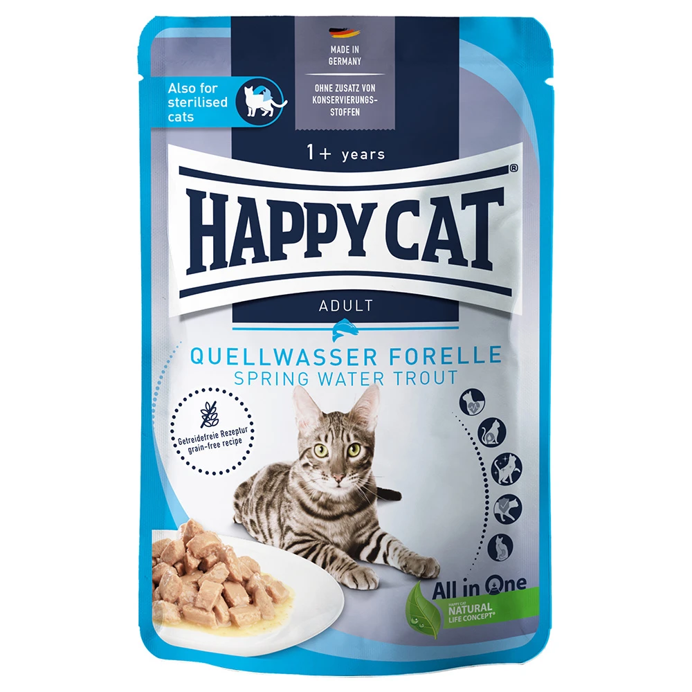 Happy Cat Kapsička Mäso v omáčke 12 x 85 g  - Pstruh v pramenitej vode