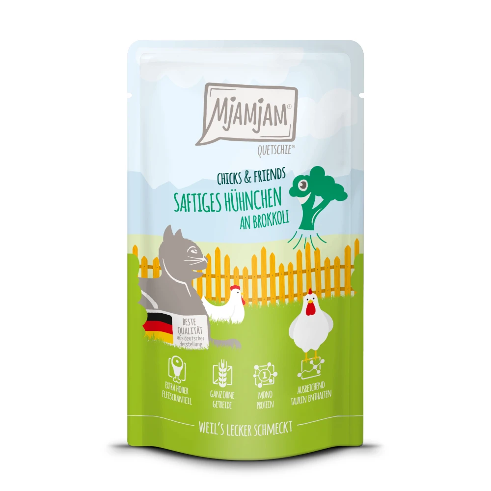 MjAMjAM kapsičky 12 x 125 g - Chicks & Friends šťavnaté kuracie na brokolici