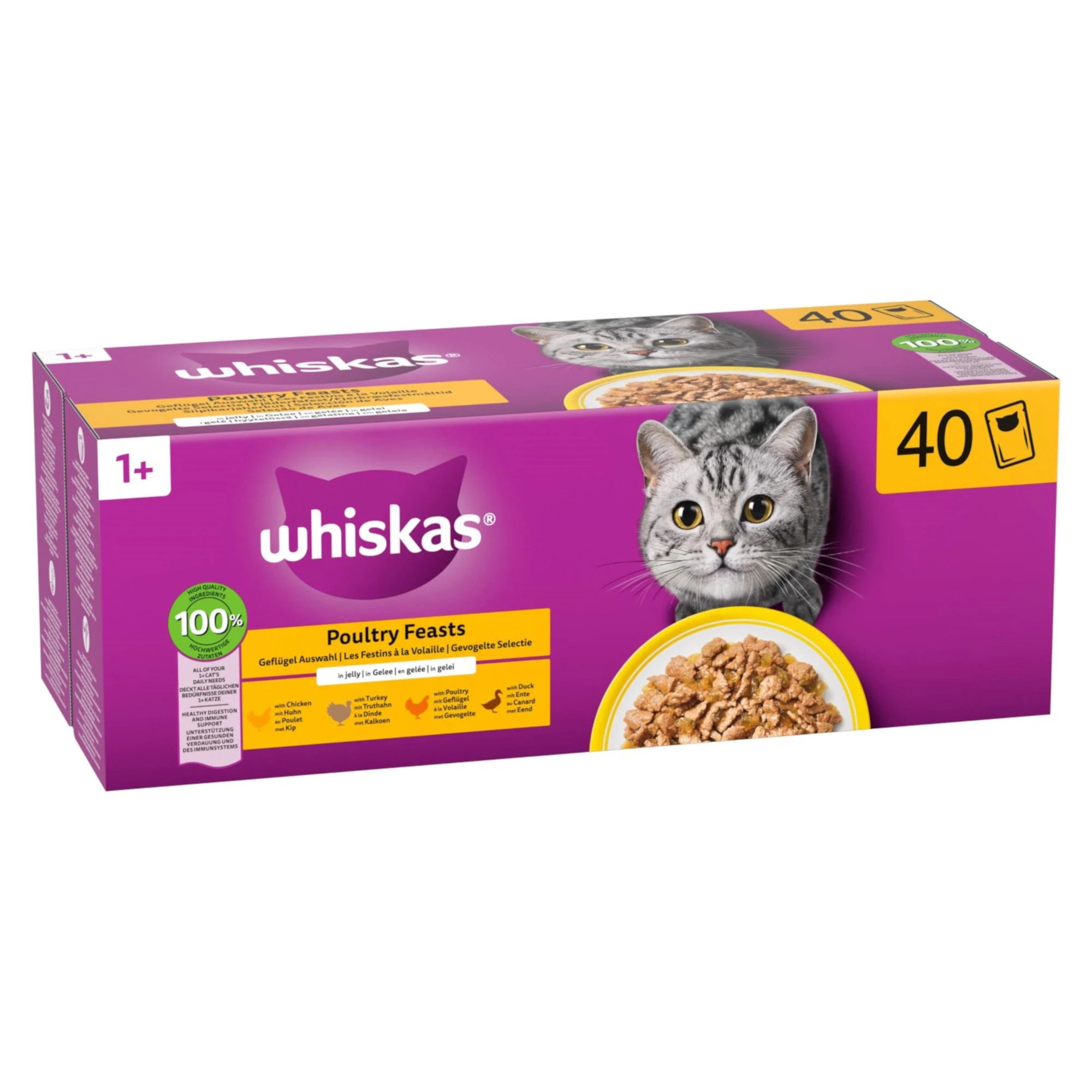 Whiskas 1+ Adult kapsičky 40 x 85 g - hydina v želé (4 druhy)