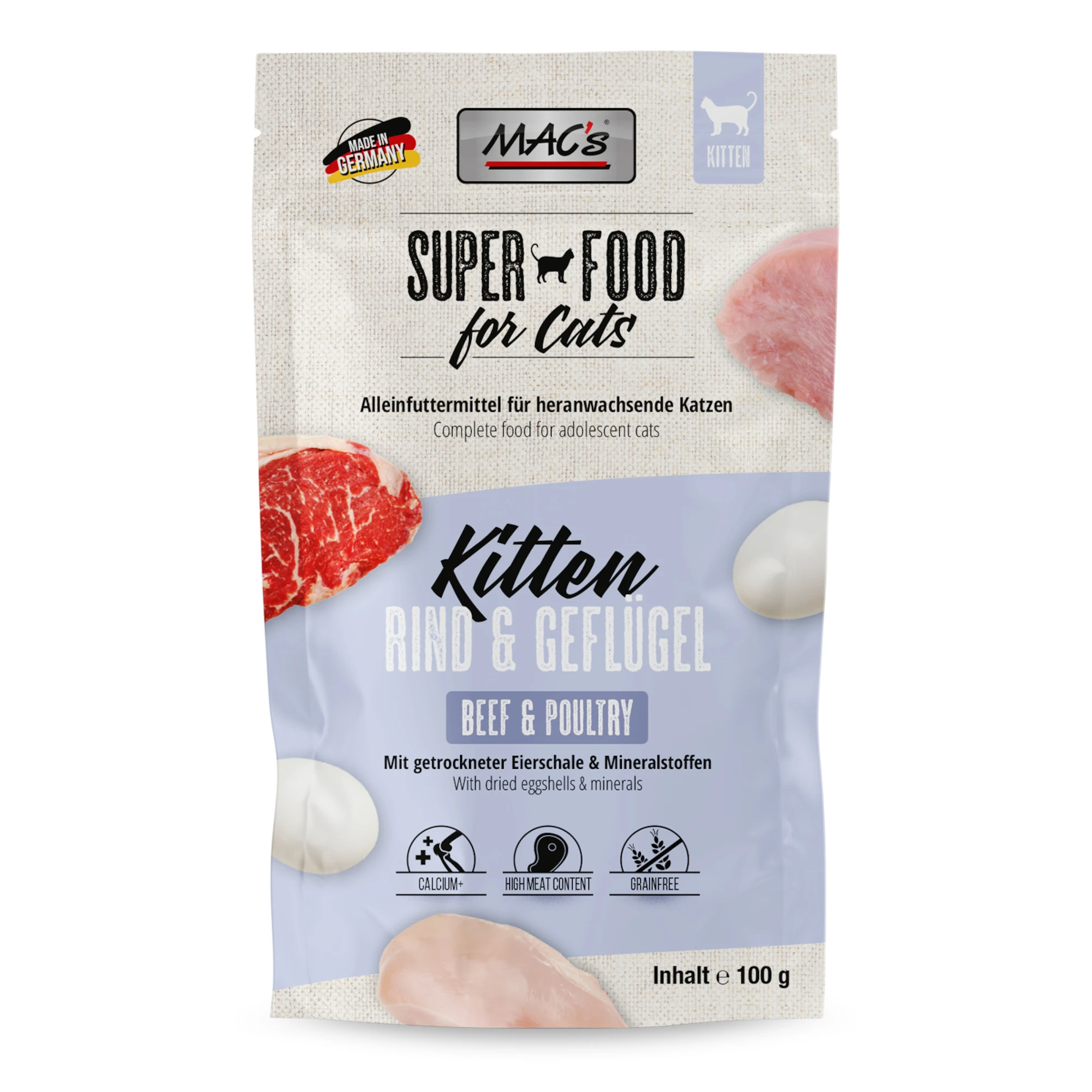 MAC's Cat Pouch Kitten 12 x 100 g - hovädzie a hydina