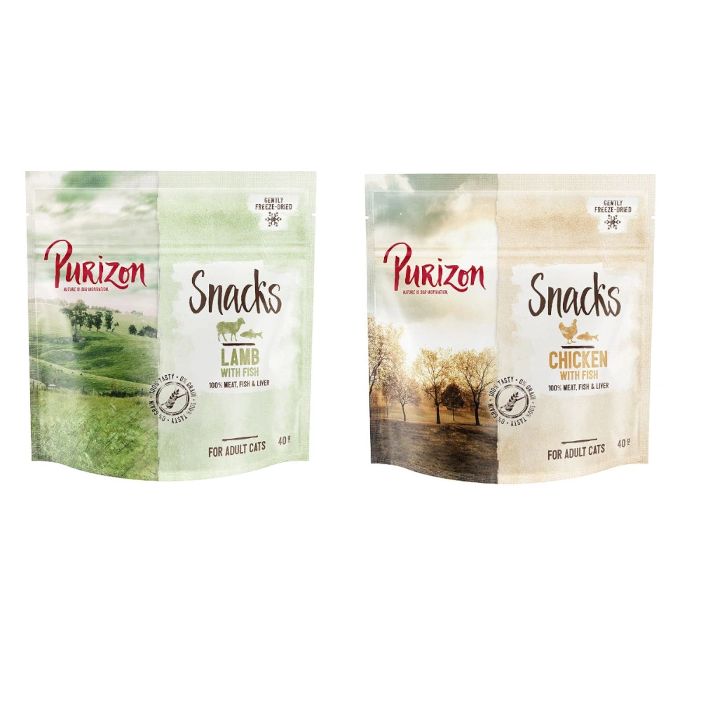 Balenie na skúšku Purizon Snacks 2 x 40 g  - kuracie a ryby / jahňacie a ryby