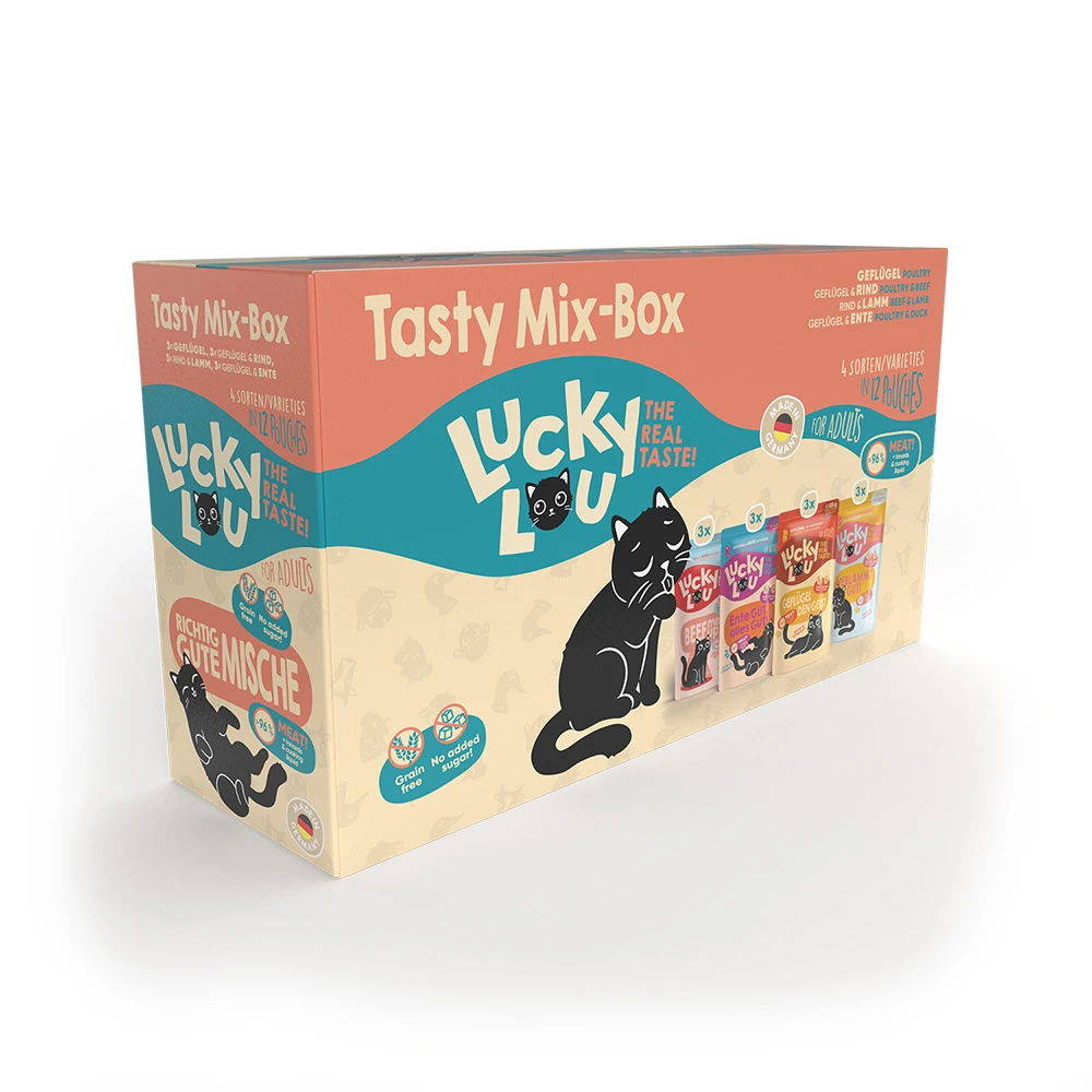 Výhodné balenie Lucky Lou Adult 48 x 125 g  - Tasty mix (4 druhy)