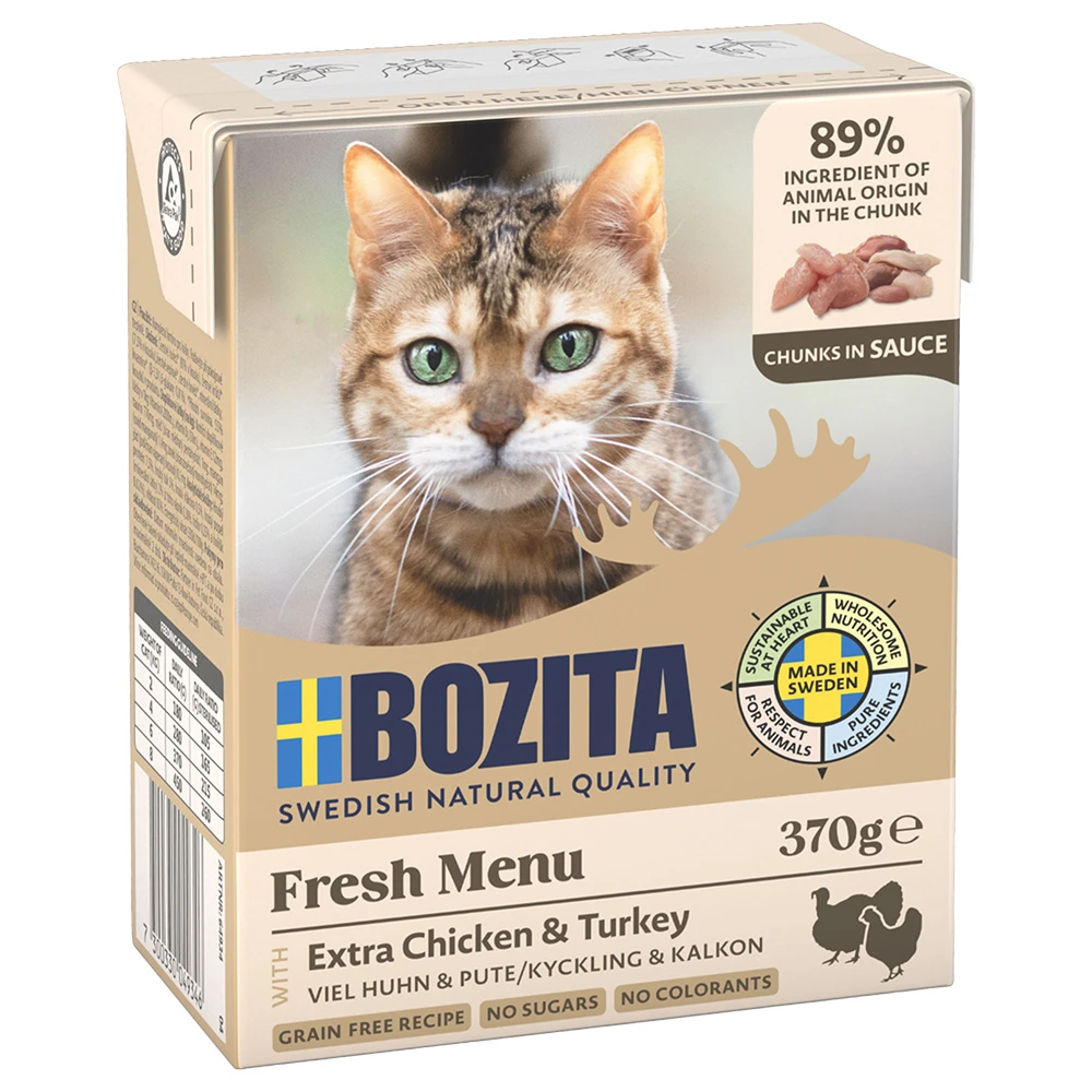 Výhodné balenie Bozita kúsky v omáčke 12 x 370 g - kura & morka