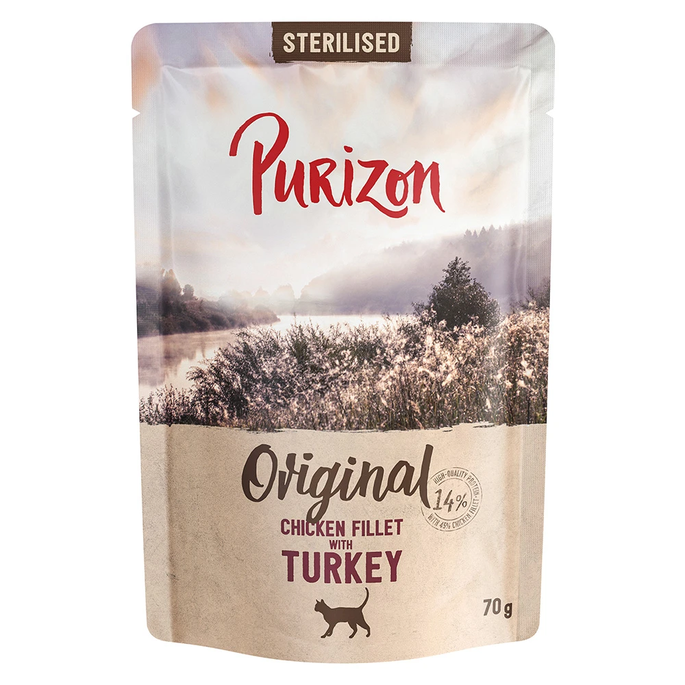 Purizon Adult 12 x 70 g - bez obilnín - Sterilised: kuracie filety s morčacím