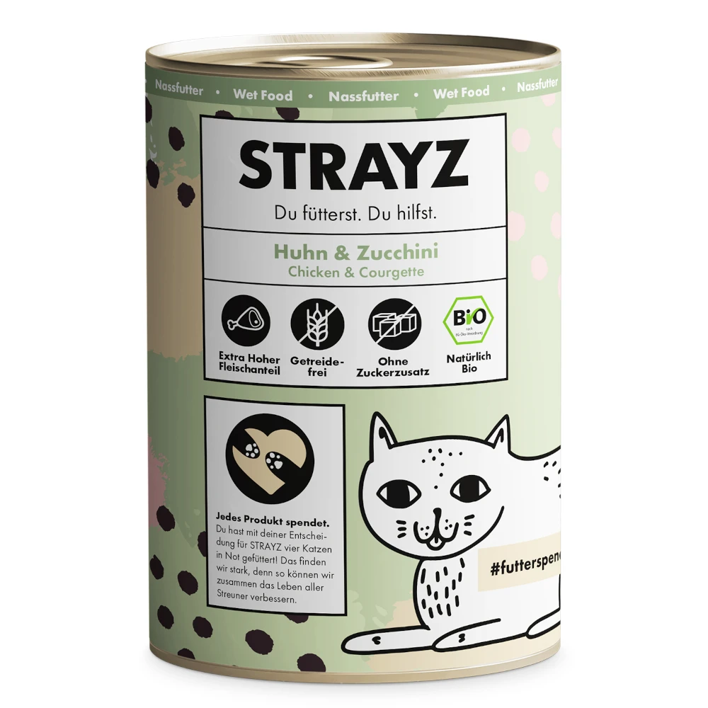 Výhodné balenie STRAYZ BIO mačka 24 x 400 g - bio kuracie & bio cuketa