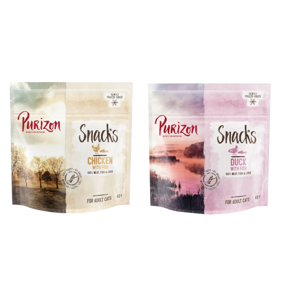 Balenie na skúšku Purizon Snacks 2 x 40 g  - kuracie a ryby / kačacie a ryby