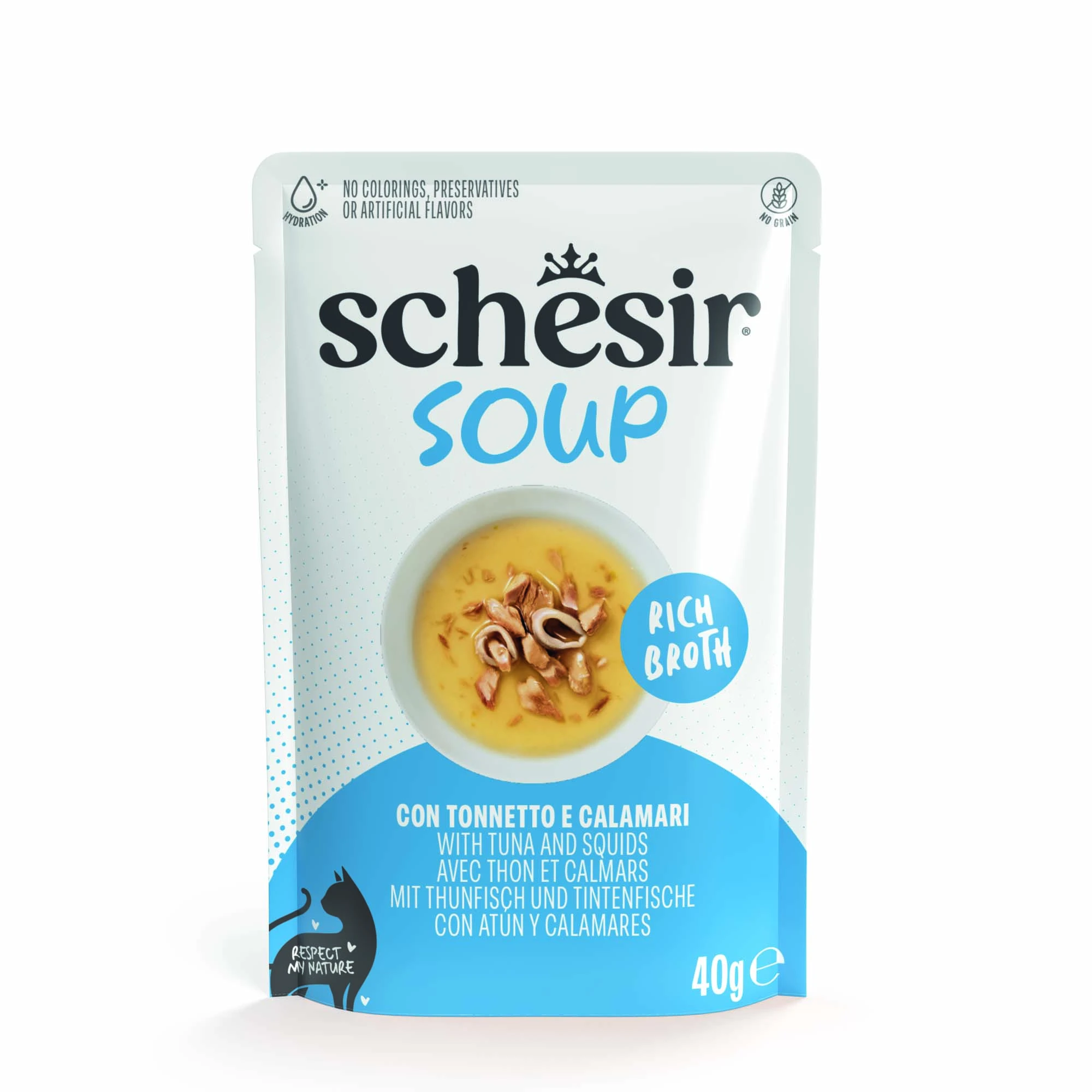 Schesir Cat Soup 12 x 40 g - kapsičky - tuniak a chobotnica