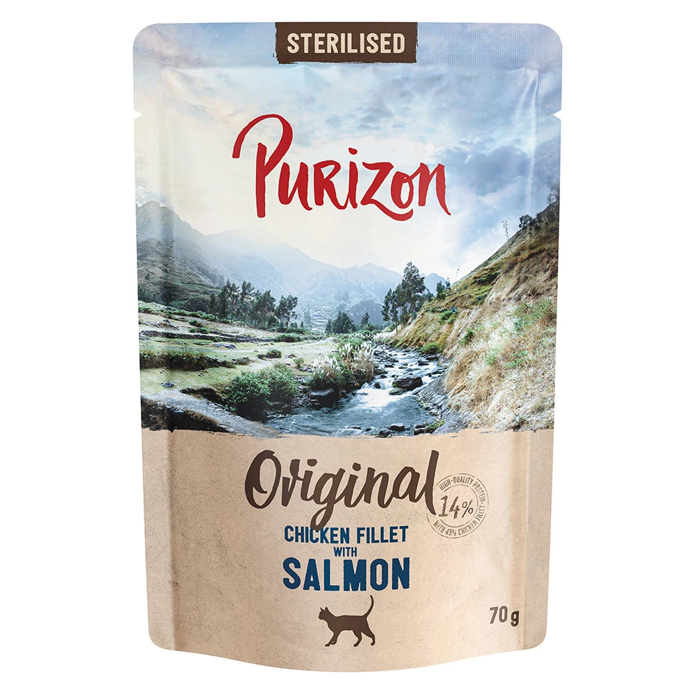 Purizon Adult 12 x 70 g - bez obilnín - Sterilised: kuracie filety s lososom