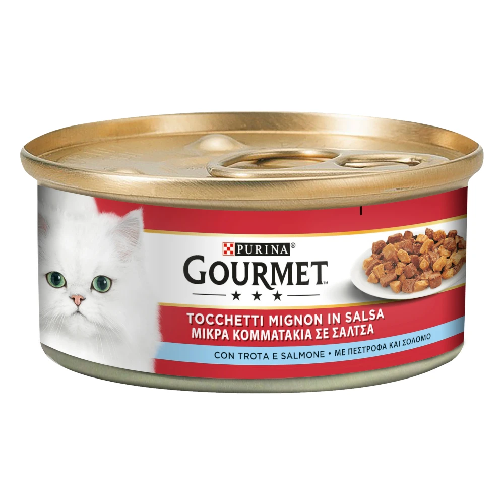 Gourmet konzervy 24 x 195 g - Gold pstruh, losos v omáčke