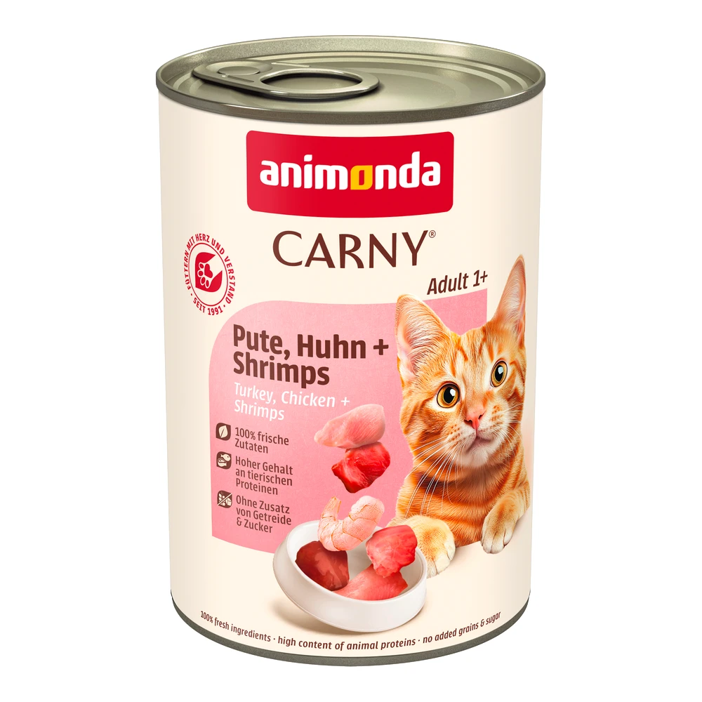 Výhodné balenie animonda Carny Adult 12 x 400 g - morčacie, kuracie a krevety