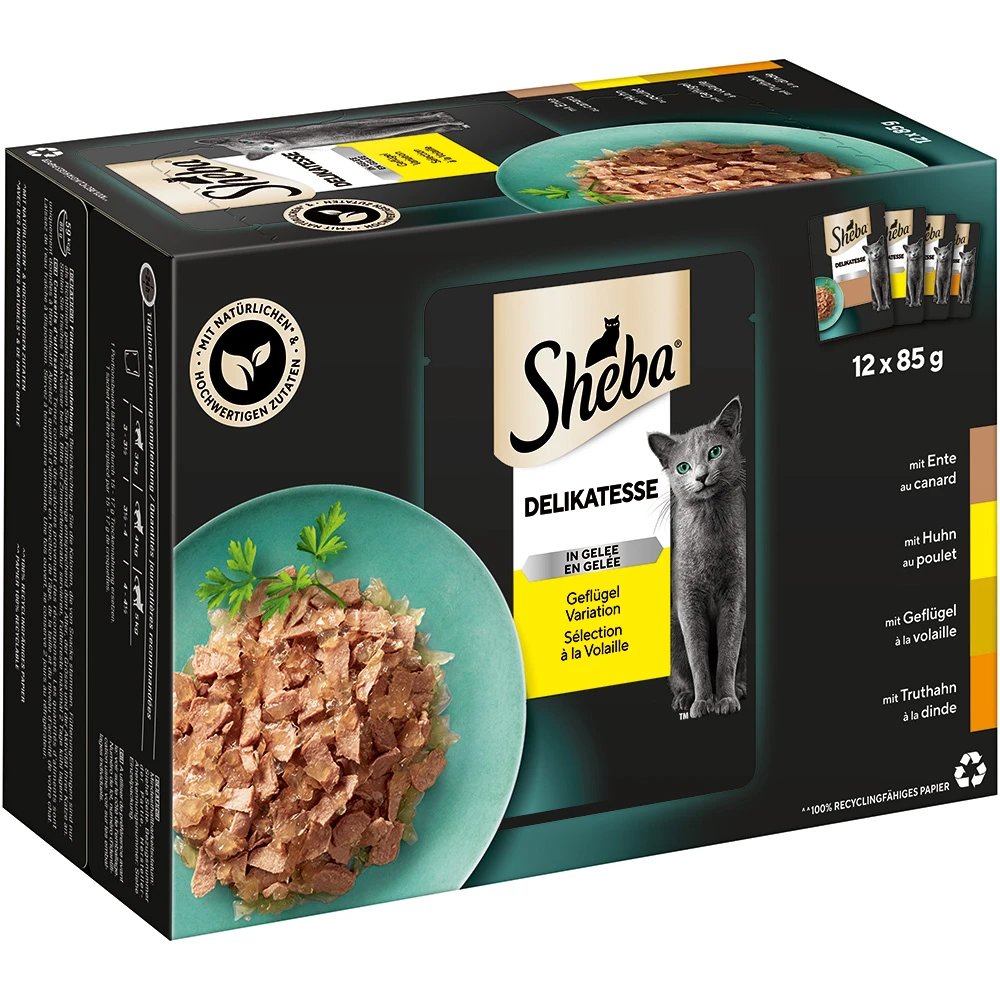 Megabalenie Sheba variácie kapsičiek 96 x 85 g - Delikatesse v želé Hydinové variácie