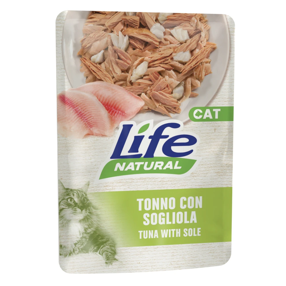 Výhodné balenie Life Cat Natural Adult 12 x 70 g - Tuniak s morským jazykom