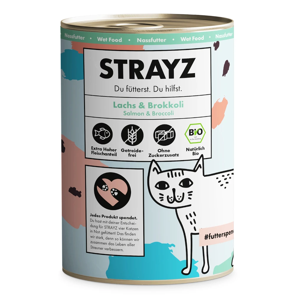 Výhodné balenie STRAYZ BIO mačka 24 x 400 g - bio losos & bio brokolica