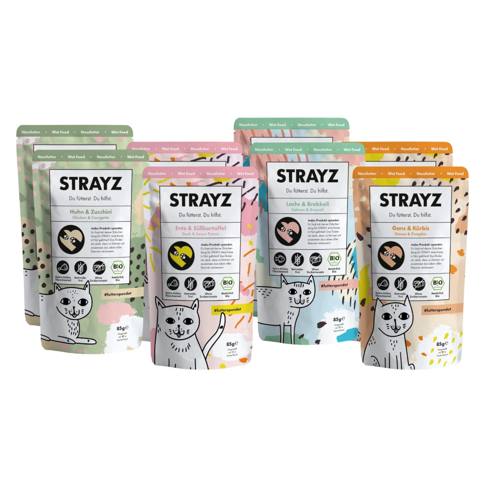 STRAYZ BIO mačka 8 x 85 g - BIO skúšobné balenie