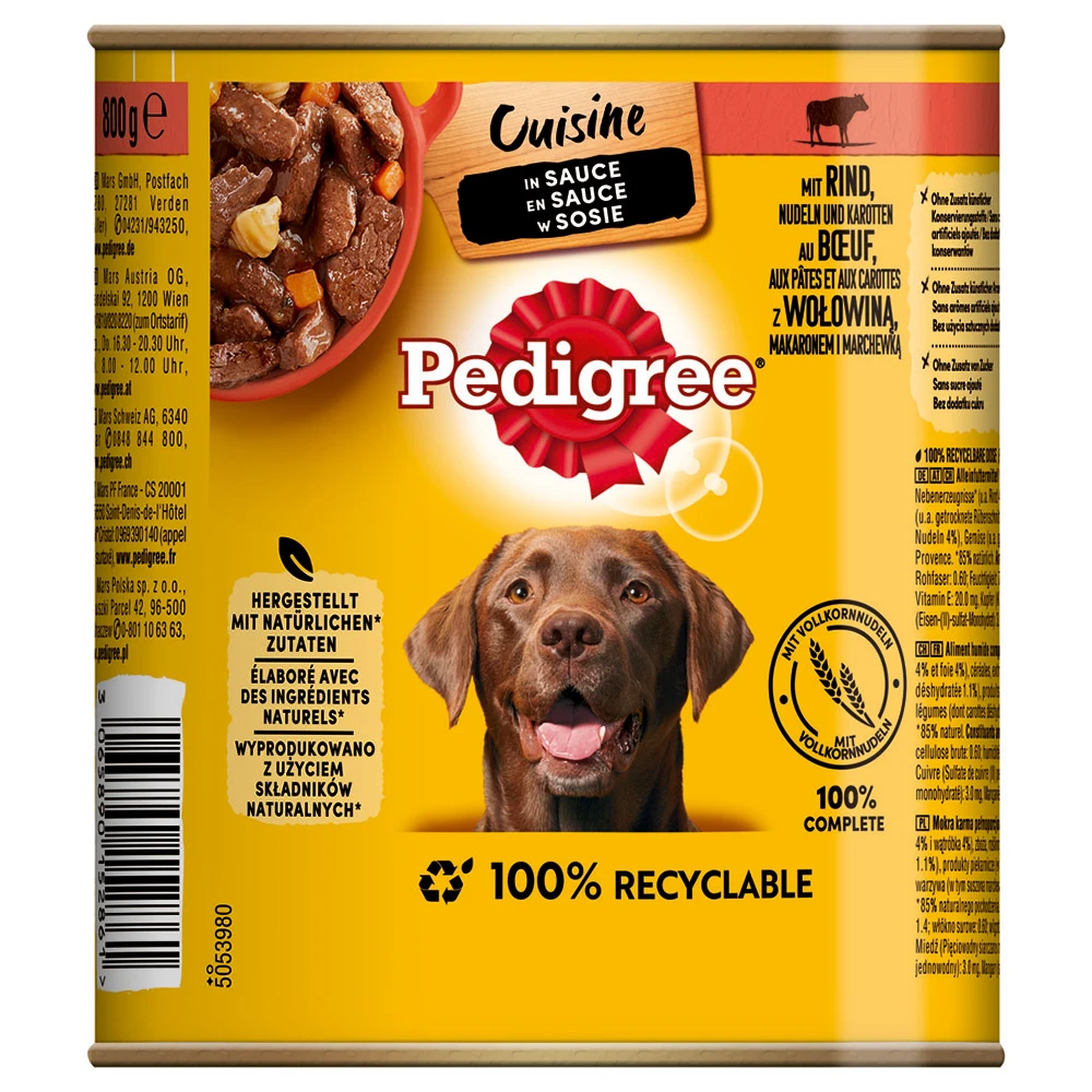 Pedigree Classic 12 x 800 g - hovädzie mäso a mrkva v omáčke