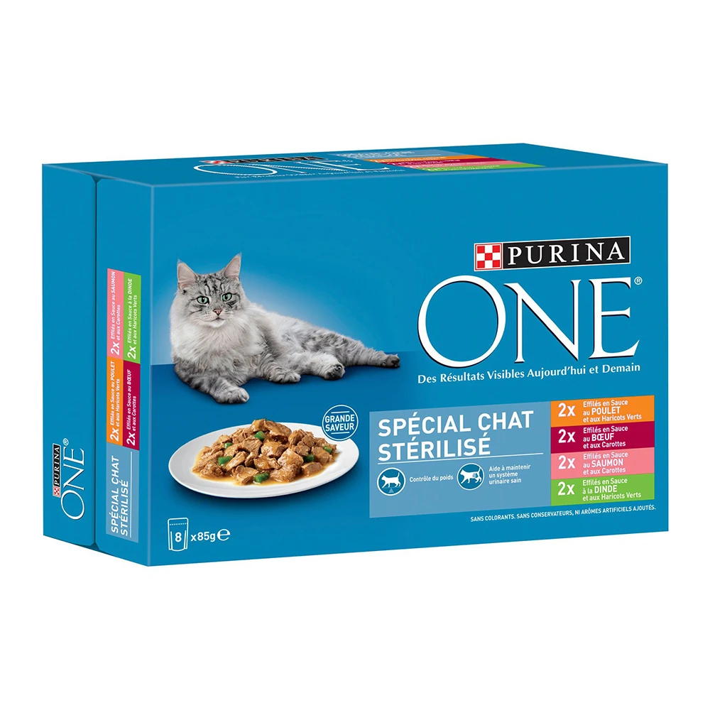 Purina ONE Sterilised kura, losos, morka, hovädzie - 16 x 85 g