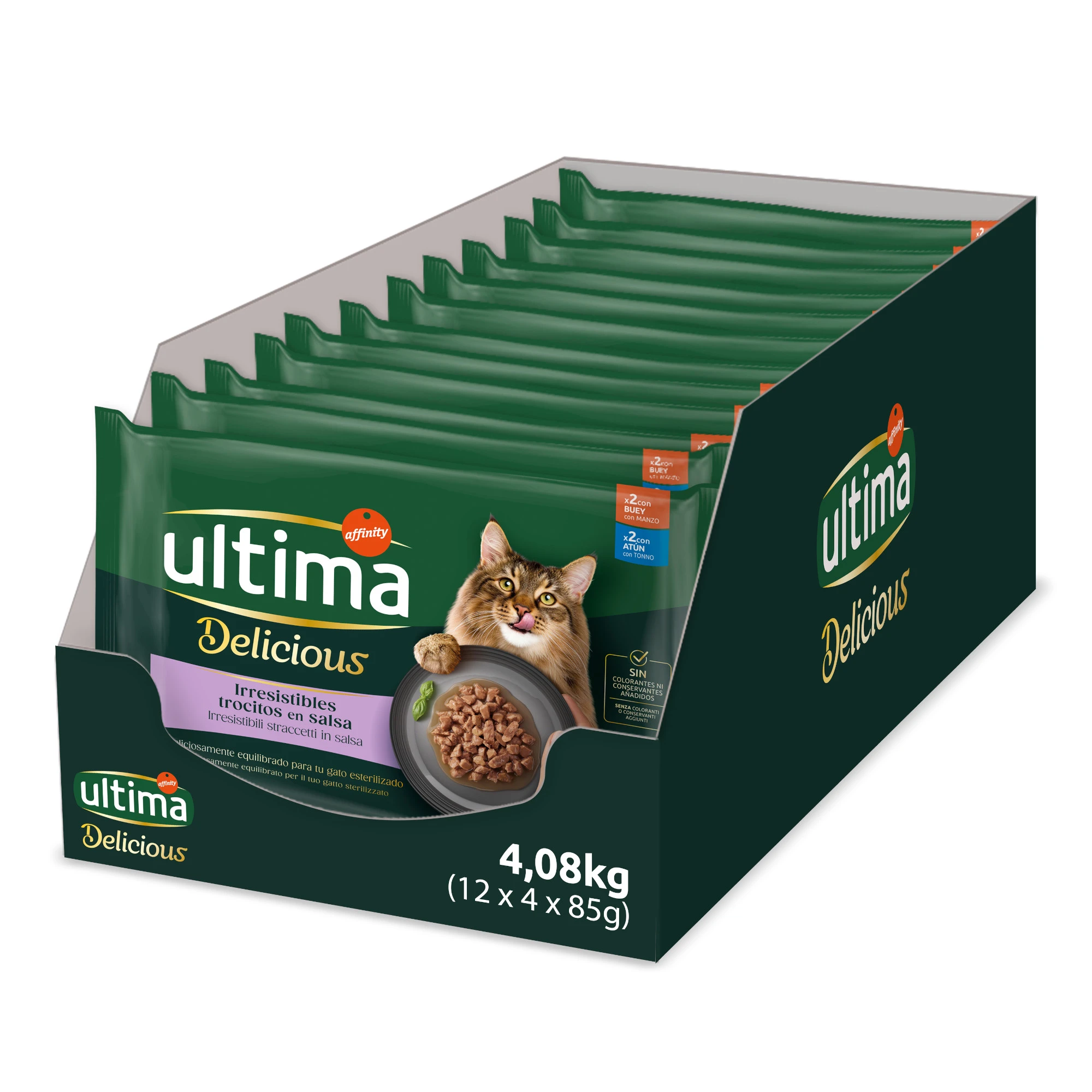 Ultima Delicious Adult Sterilized 48 x 85 g - hovädzie a tuniak