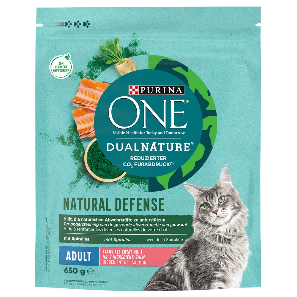 Purina ONE Dual Nature granule losos, spirulina - výhodné balenie: 4 x 650 g
