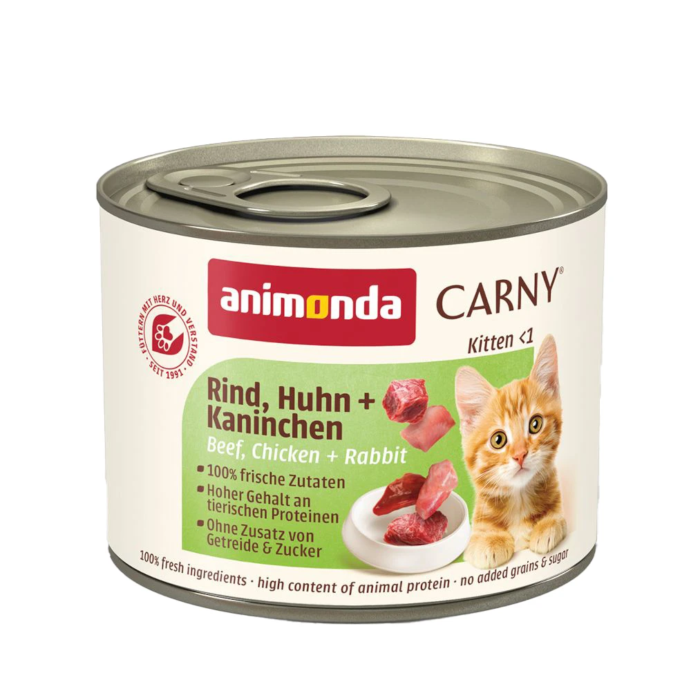 animonda Carny Kitten 12 x 200 g - hovädzie, kuracie a králičie
