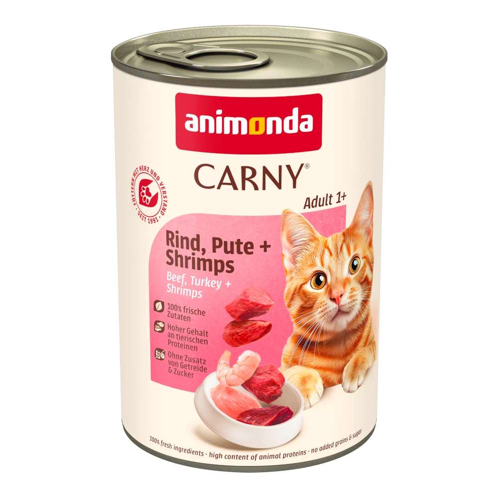 Výhodné balenie animonda Carny Adult 12 x 400 g - hovädzie, morčacie a krevety