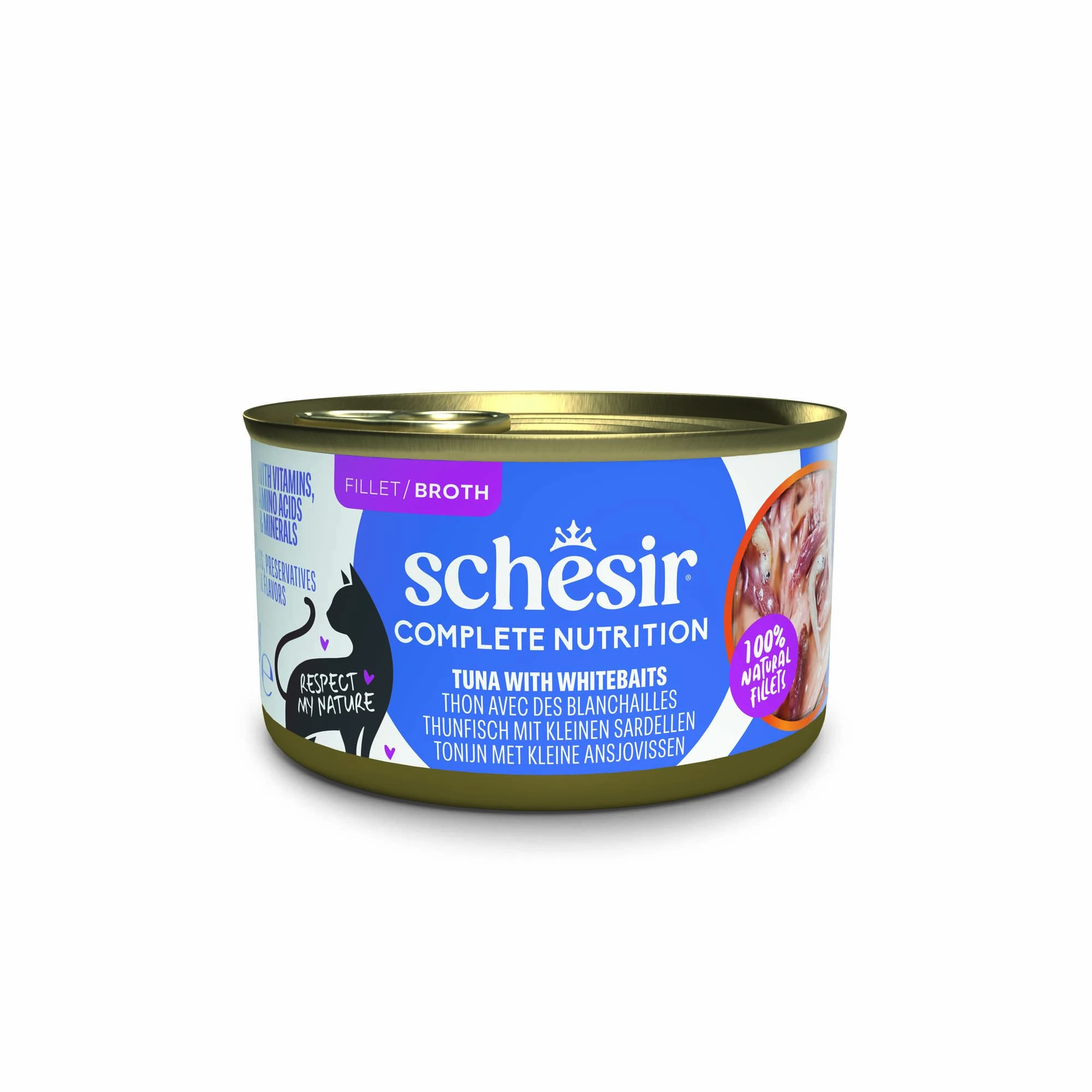 Výhodné balenie Schesir Complete Nutrition filety vo vývare 24 x 85 g - tuniak s bielou rybou